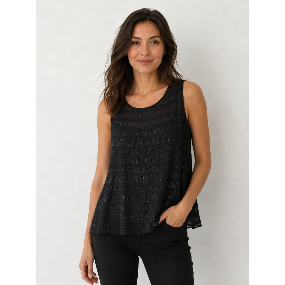 Eileen Fisher Top Womens L NWOT Sheer Silk Glimmer Ballet Neck Tank Lined Office